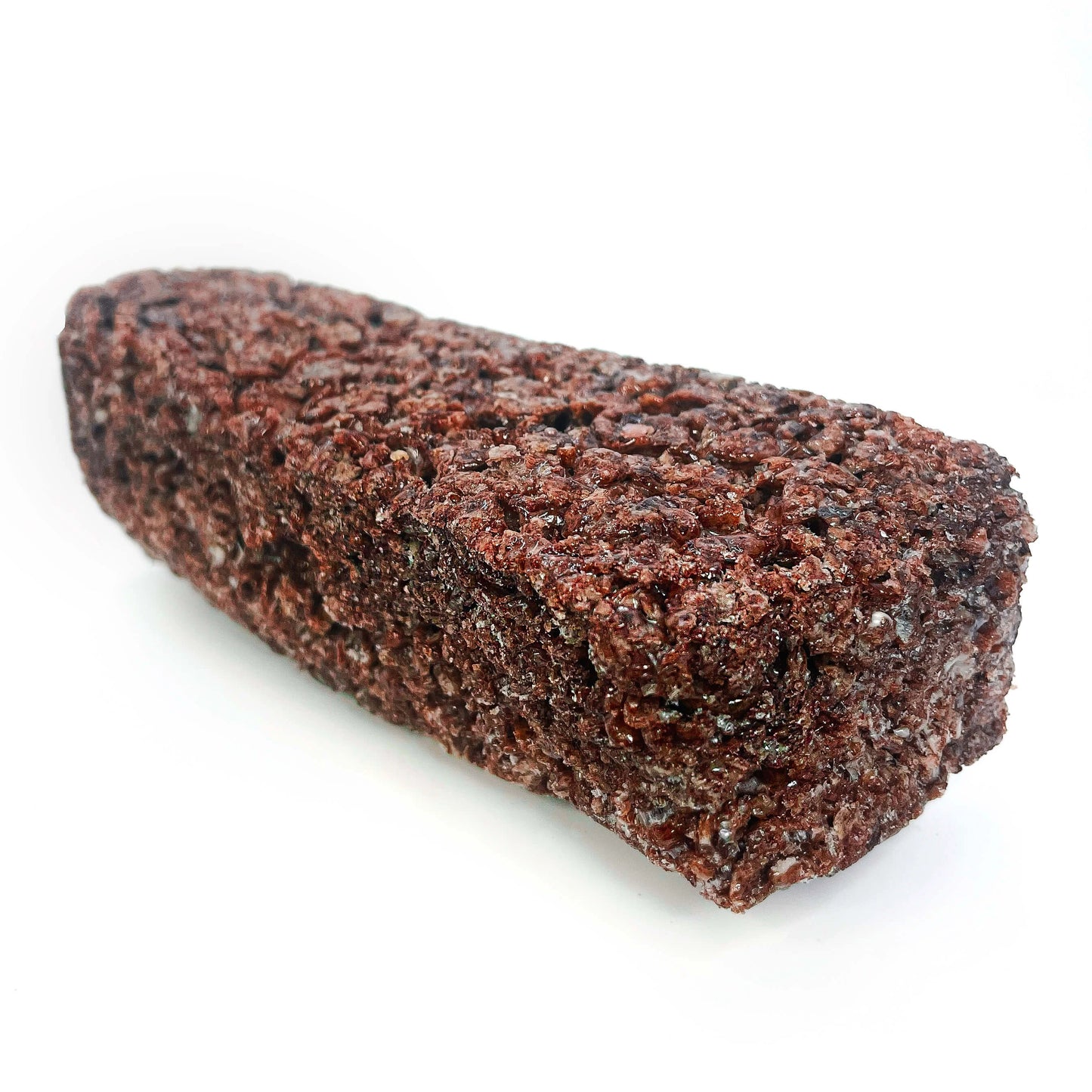 Close-up of SasquaTHCa Chocolate Rice Cereal Bar, showcasing its crispy texture and rich cocoa-infused THCa edible.