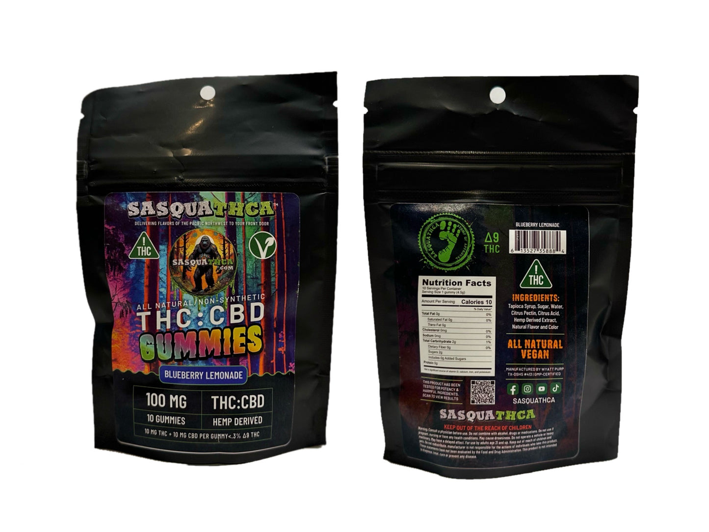 THC:CBD 100mg - 10 Pack Gummies - Blueberry Lemonade