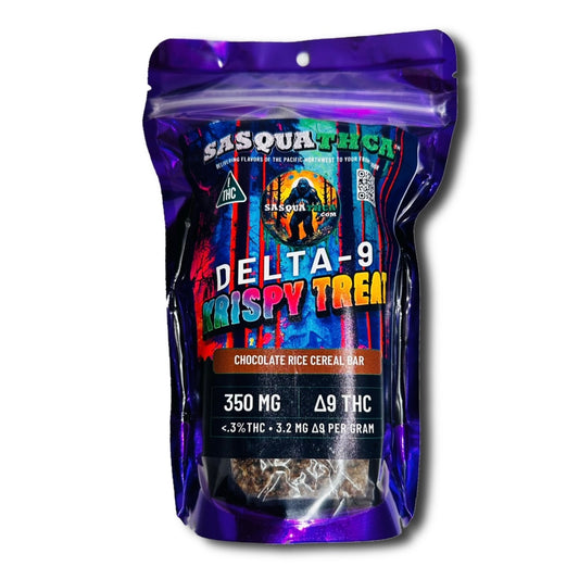 SasquaTHCa Chocolate Rice Cereal Bar - A rich, crispy THCa-infused chocolate rice cereal treat made with creamy marshmallows, delivering a potent yet delicious cannabis edible experience.