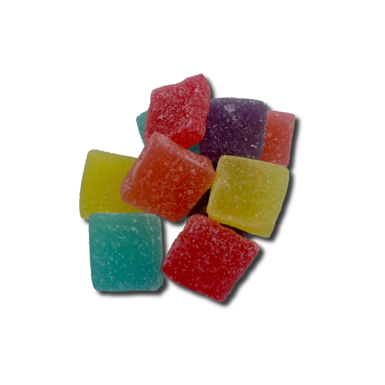 A small pile of SasquaTHCa Assorted Gummies, showcasing their vibrant colors, chewy texture, and fruity THCa-infused goodness for a flavorful cannabis edible experience.